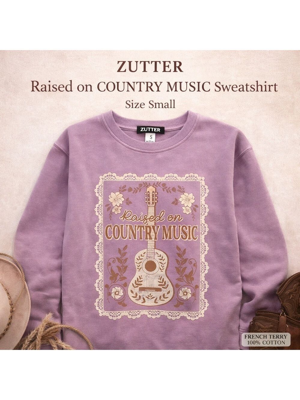 NWT Zutter Raised on Country Music Sweatshirt Small Lavender Western Graphic